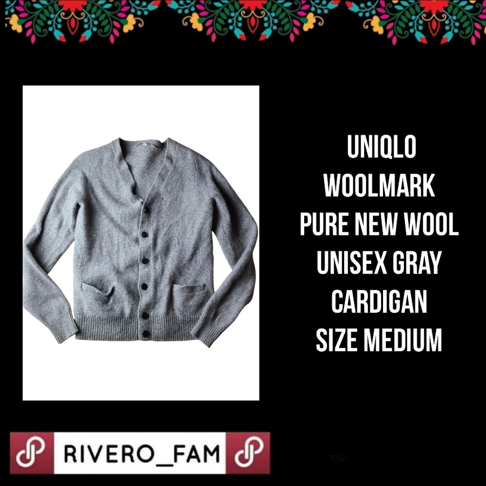 UNIQLO | WOOLMARK |  PURE NEW WOOL | UNISEX  |GRAY CARDIGAN |  SIZE MEDIUM